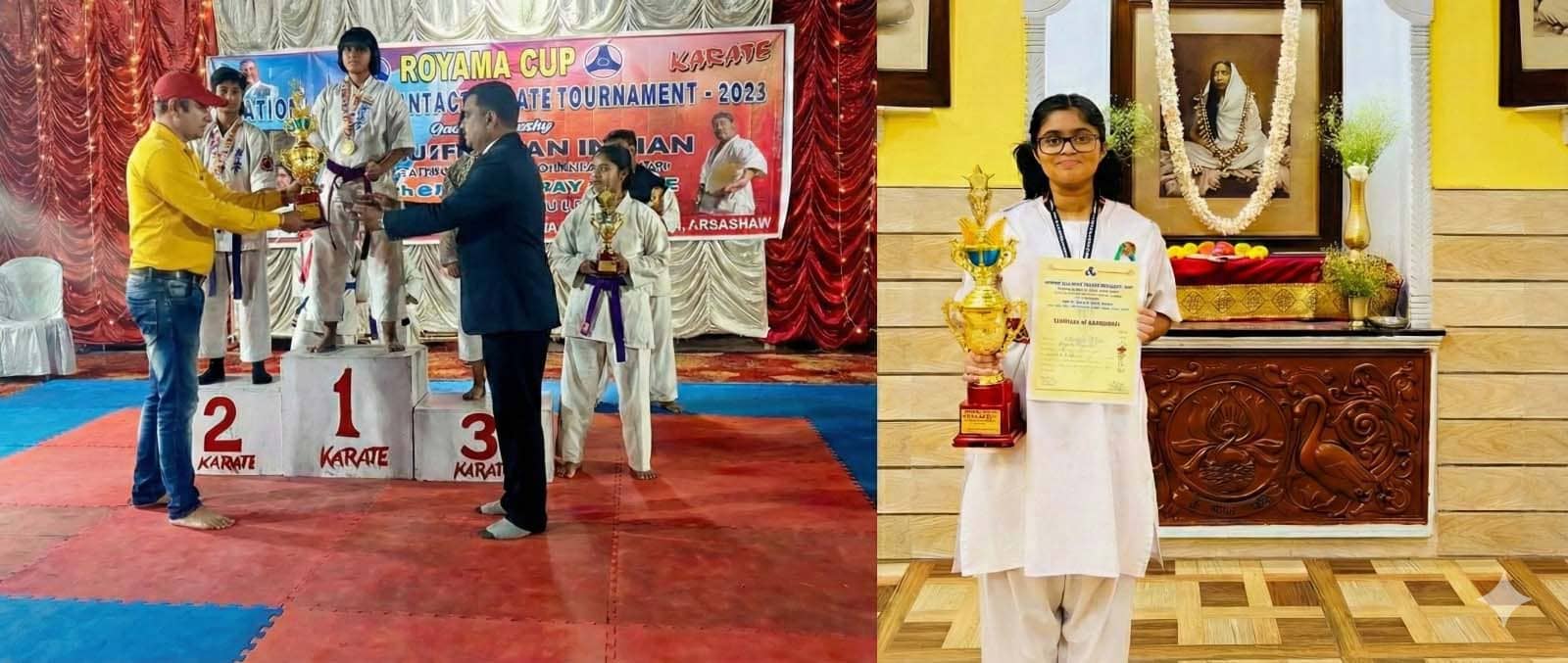 Students receiving awards at school event